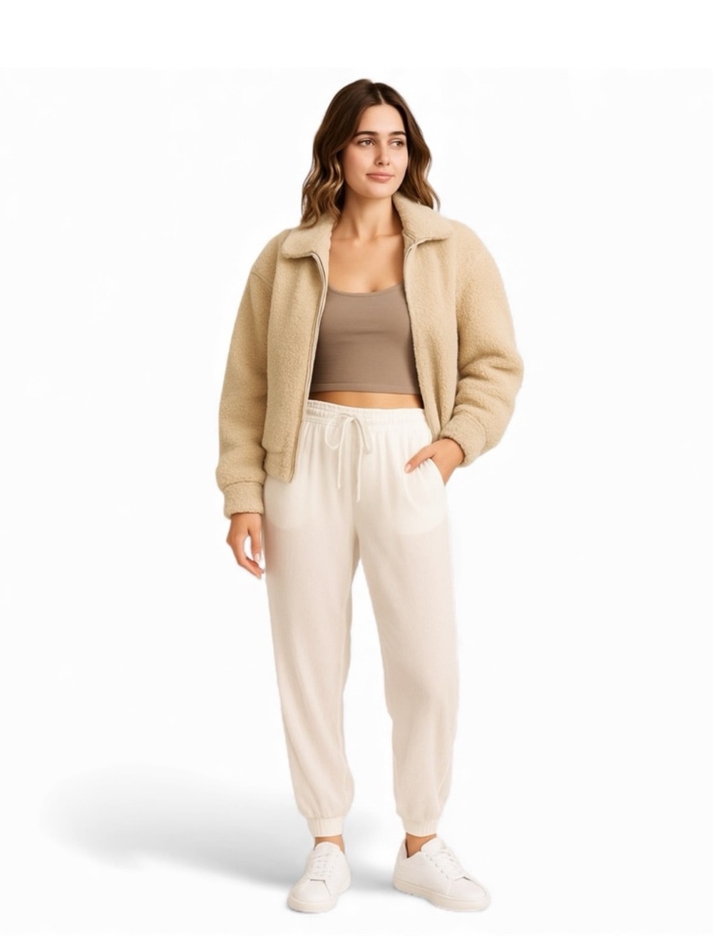Aritzia Sunday Best White Los Feliz Drawstring Waist Joggers Size Medium Rayon